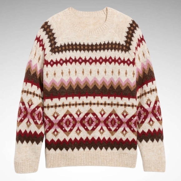 NWT Old Navy Fair Isle Oversized Shaker-Stitch Pullover Sweater - Picture 1 of 12